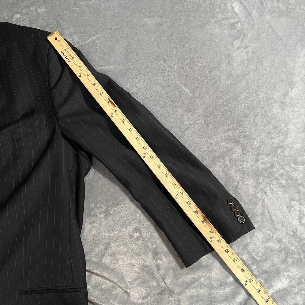Armani Collezioni Suit Jacket Mens 56L Black Striped 3 Button Wool Blazer
